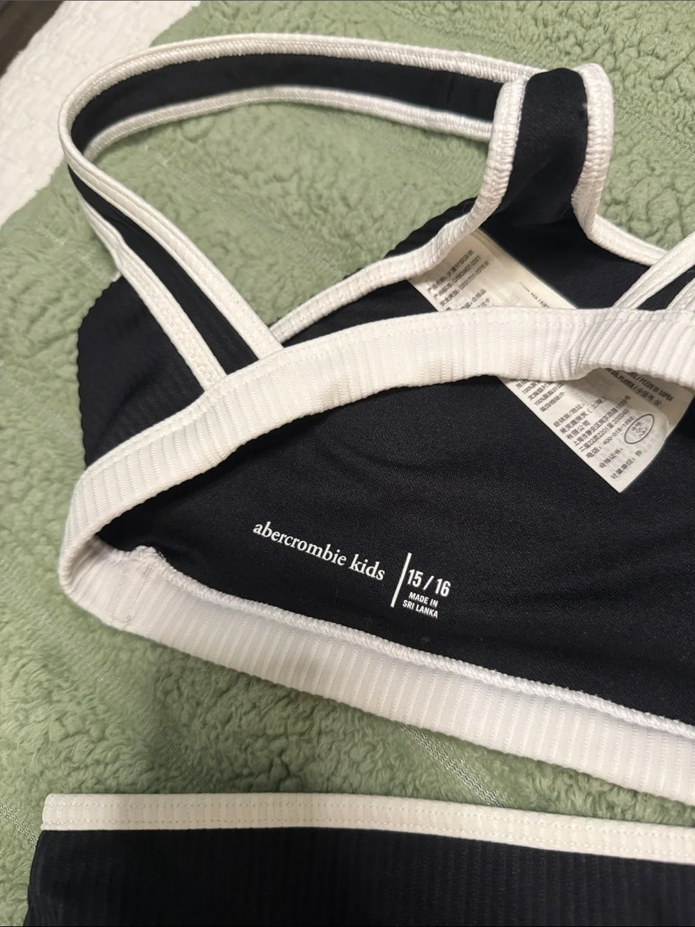 Nwot Abercrombie & Fitch Black Rib-Knit Bikini with White Trim